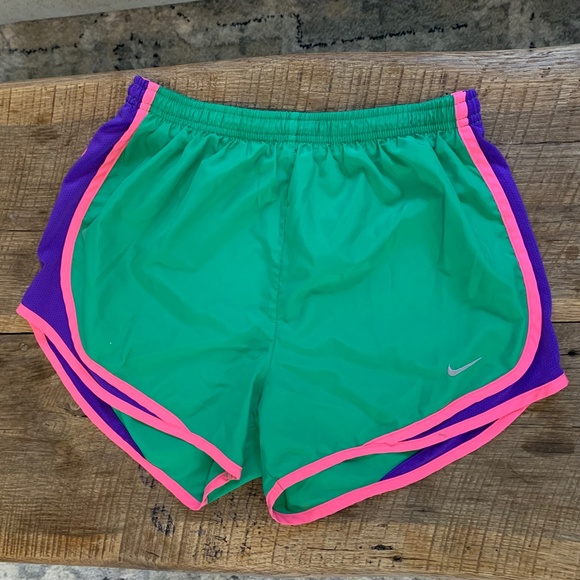 Green, Purple, and Pink Nike Track Shorts - Picture 1 of 2